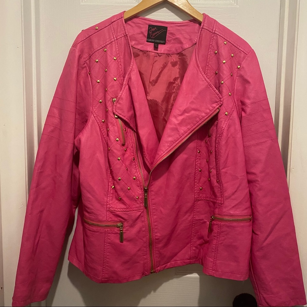 Hot pink faux leather jacket 2x